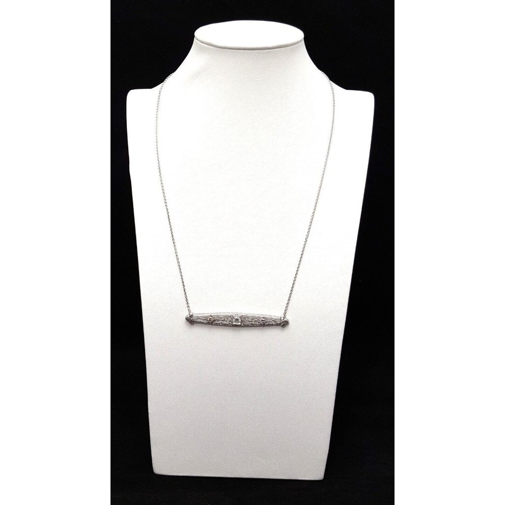 14K White Gold Designer Cable Link Chain Necklace & Diamond Bar Charm Pendant